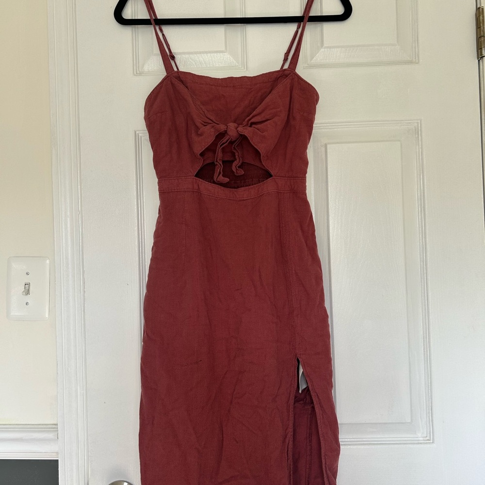 Abercrombie & Fitch Rust Tie-Front Midi Dress – Size M